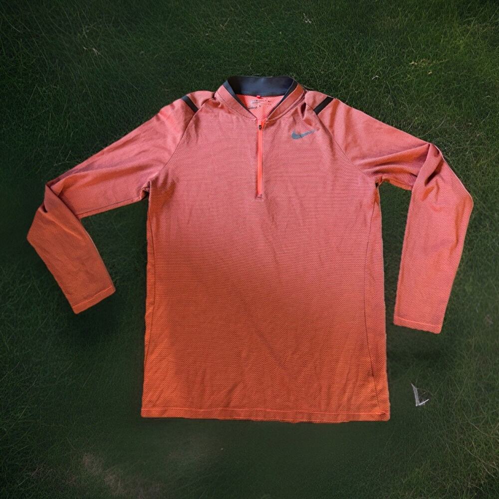 Nike Golf Shirt Mens Large Long Sleeve Quarter Zip Blade Collar L Dri Fit Rust